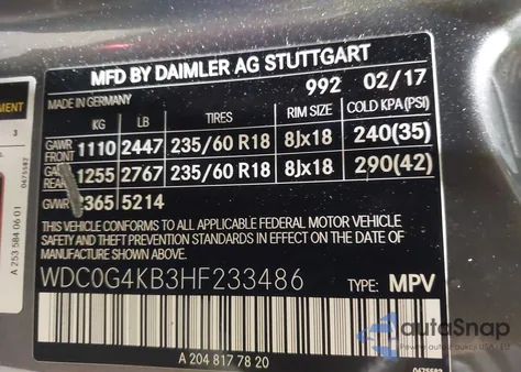 2017 Mercedes-Benz Glc 300 4Matic from USA, damaged, VIN WDC0G4KB3HF233486